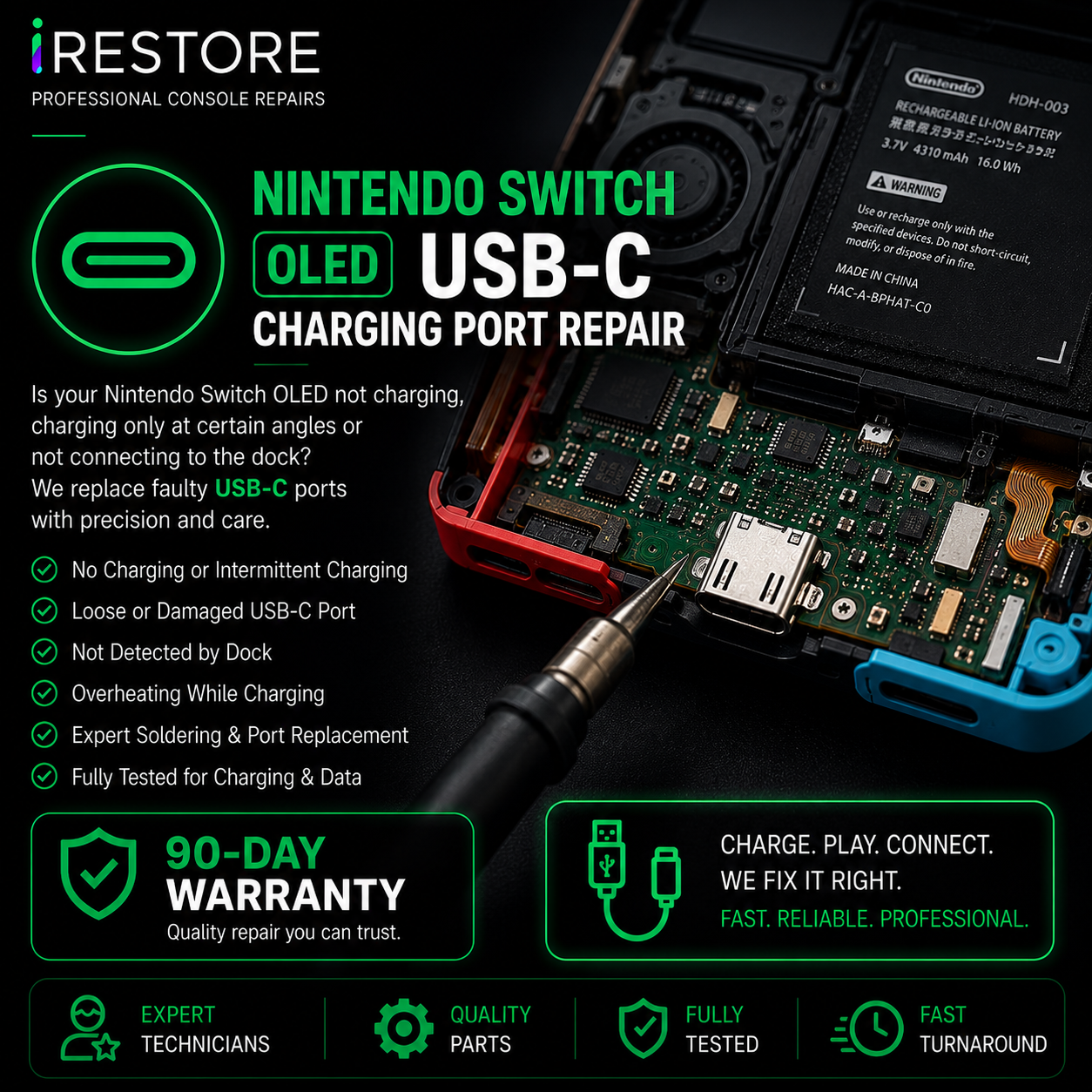 Nintendo Switch OLED USB C Charging Port Repair