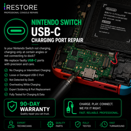 Nintendo Switch USB-C charging port repair at iRestore UK