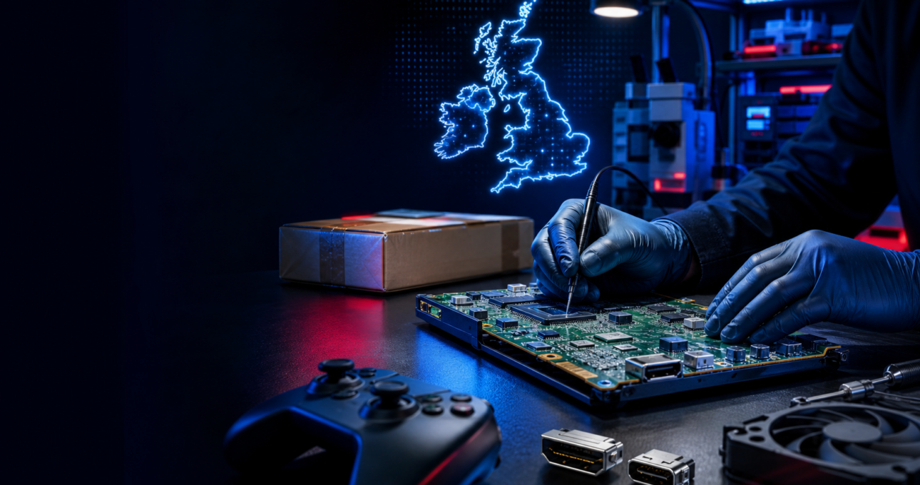 iRestore UK technician performing a professional nationwide mail-in game console repair