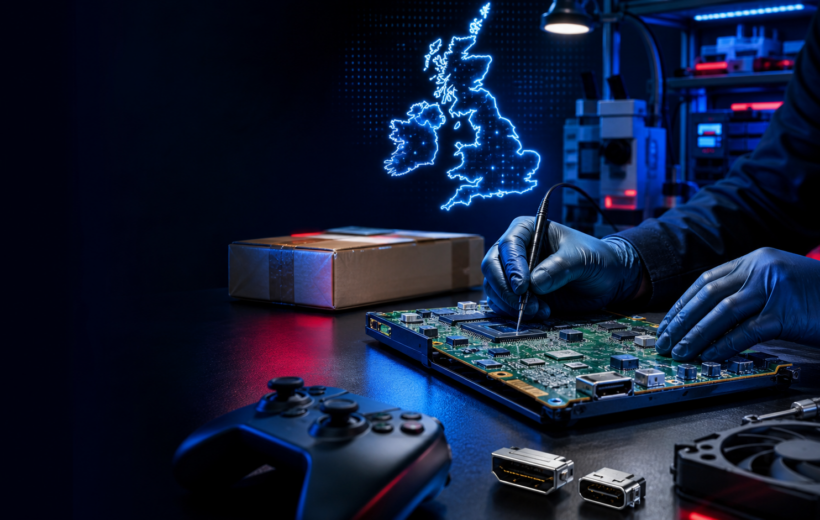 iRestore UK technician performing a professional nationwide mail-in game console repair